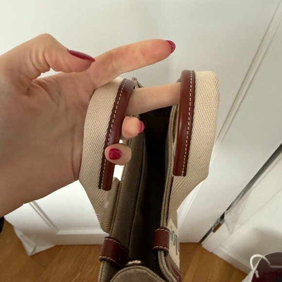 Chloé Canvas Leather Top Handle Tote Bag In Sand Beige Logo Detail Open Top - Picture 6 of 12